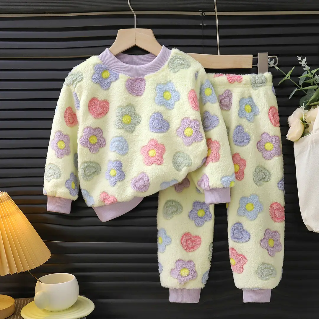 Children's Pajamas Set Winter New Style Boys' Velvet Thickeneded Flannel Girls' Warm Baby Home Clothes Kidsren's Clothing