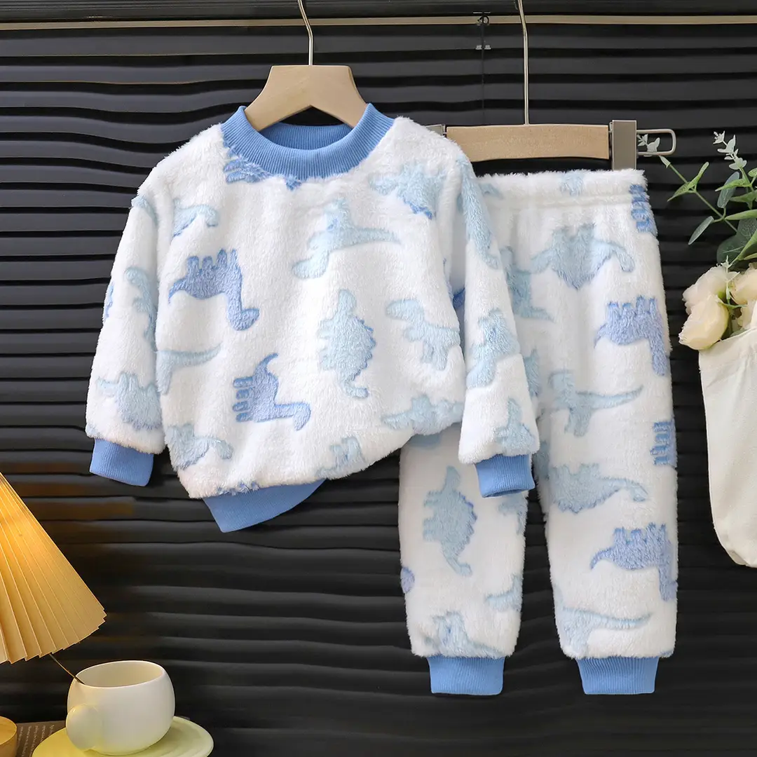 Children's Pajamas Set Winter New Style Boys' Velvet Thickeneded Flannel Girls' Warm Baby Home Clothes Kidsren's Clothing