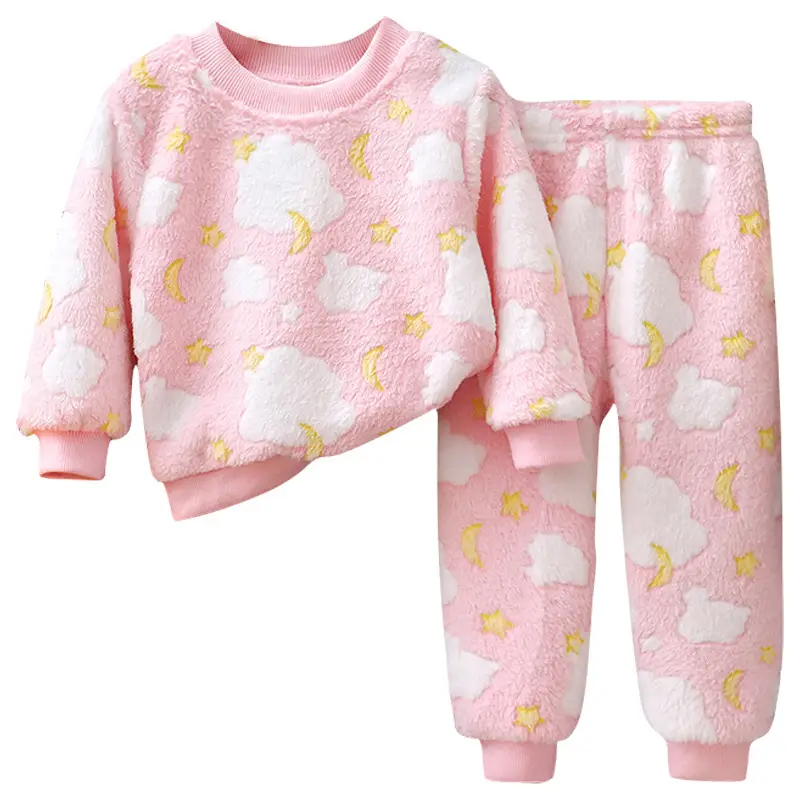 Children's Pajamas Set Winter New Style Boys' Velvet Thickeneded Flannel Girls' Warm Baby Home Clothes Kidsren's Clothing