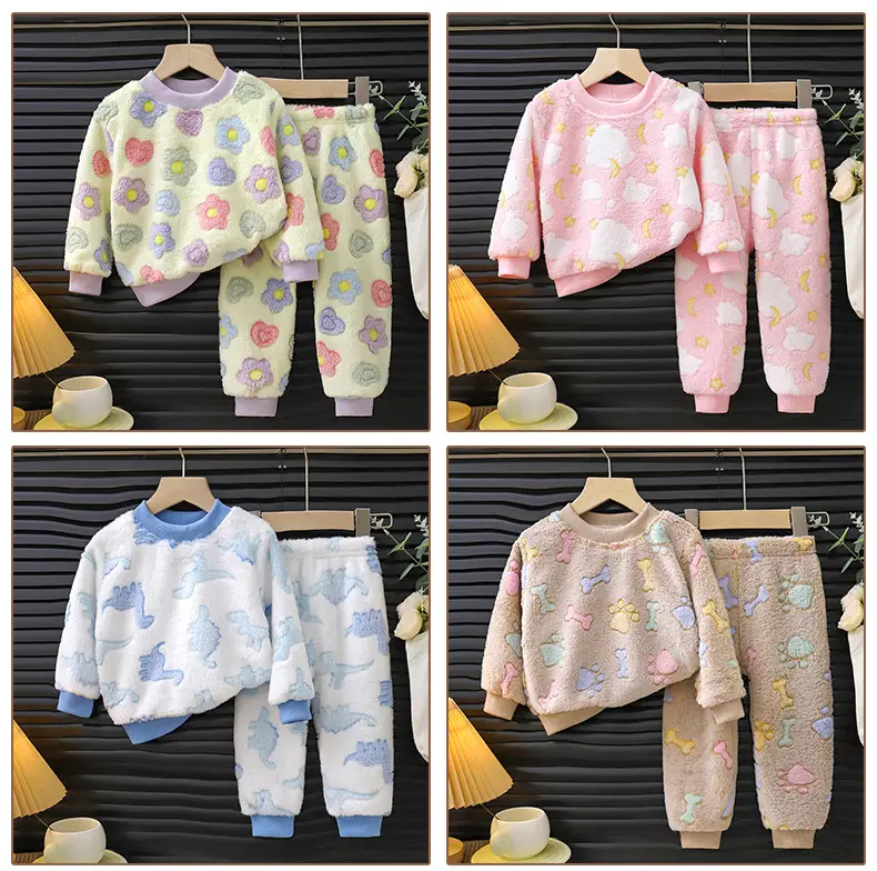 Children's Pajamas Set Winter New Style Boys' Velvet Thickeneded Flannel Girls' Warm Baby Home Clothes Kidsren's Clothing — feature 12