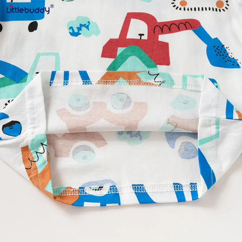 Kids Cotton T-Shirt with Car Print, Round Neck, Long Sleeve, White - Image 4