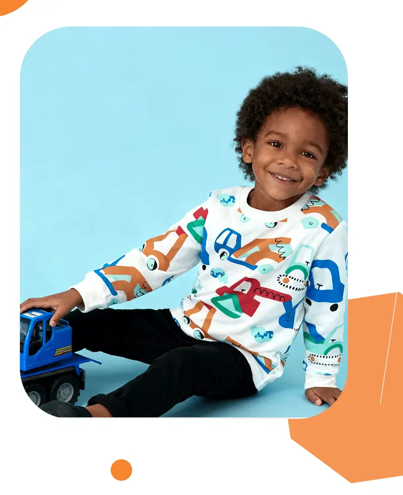 Kids Cotton T-Shirt with Car Print, Round Neck, Long Sleeve, White — feature 6