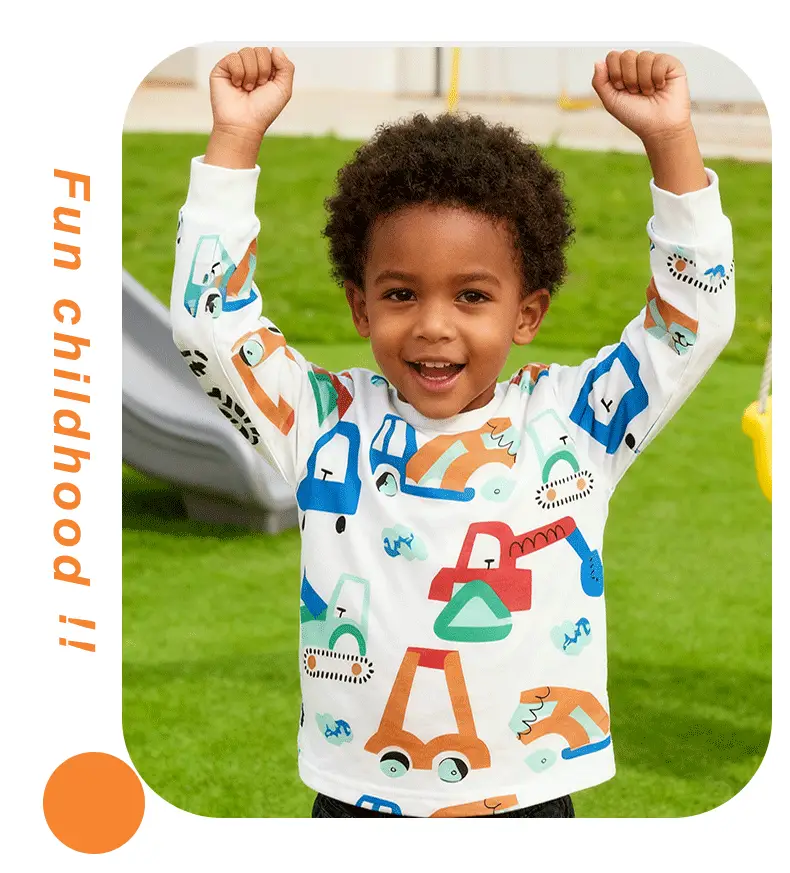 Kids Cotton T-Shirt with Car Print, Round Neck, Long Sleeve, White — feature 7