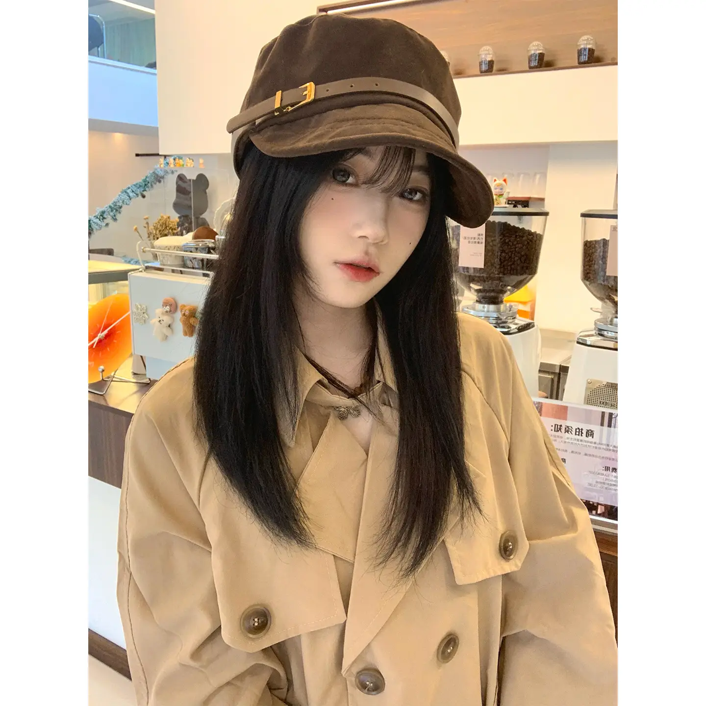 Women Suede Flat Cap with Leather Buckle Autumn Winter - Image 6
