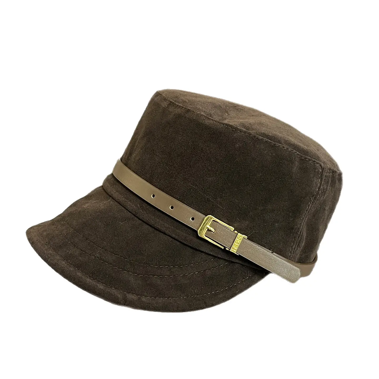 Women Suede Flat Cap with Leather Buckle Autumn Winter - Image 7