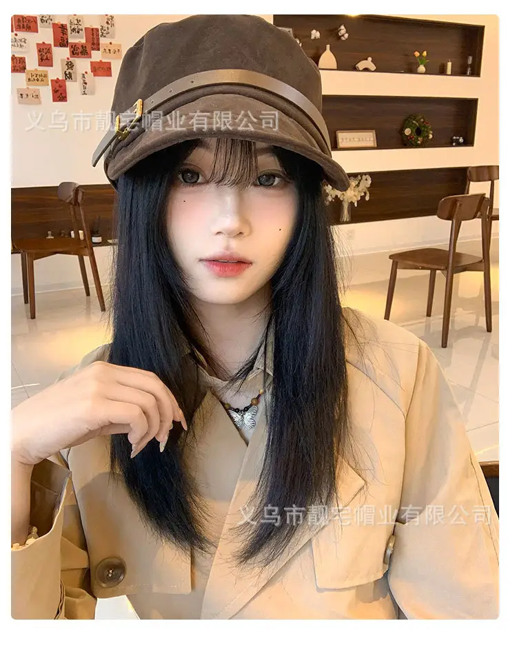 Women Suede Flat Cap with Leather Buckle Autumn Winter — feature 11