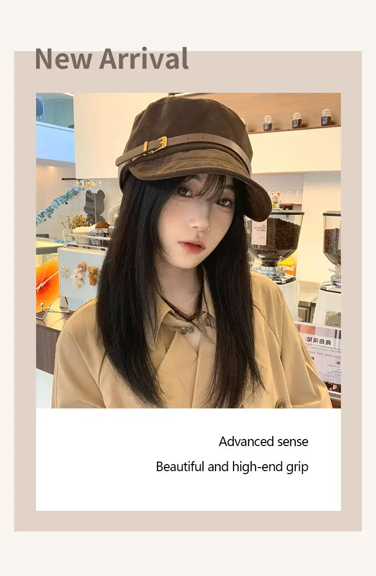 Women Suede Flat Cap with Leather Buckle Autumn Winter — feature 3