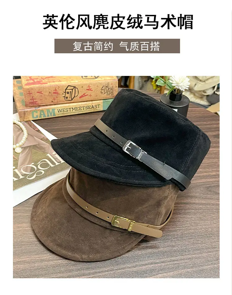 Women Suede Flat Cap with Leather Buckle Autumn Winter — feature 5