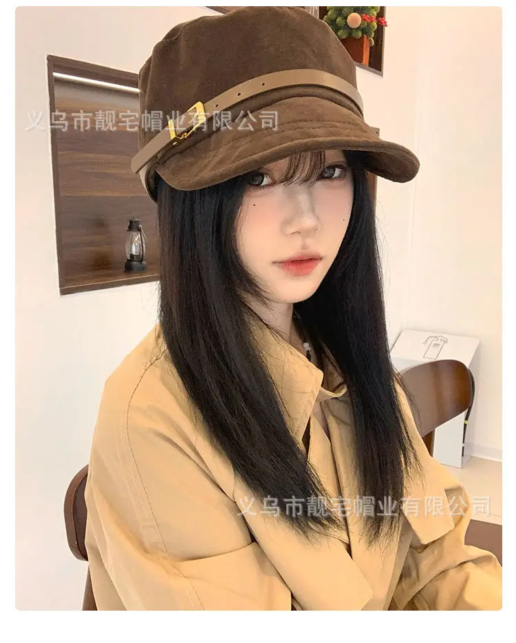 Women Suede Flat Cap with Leather Buckle Autumn Winter — feature 7