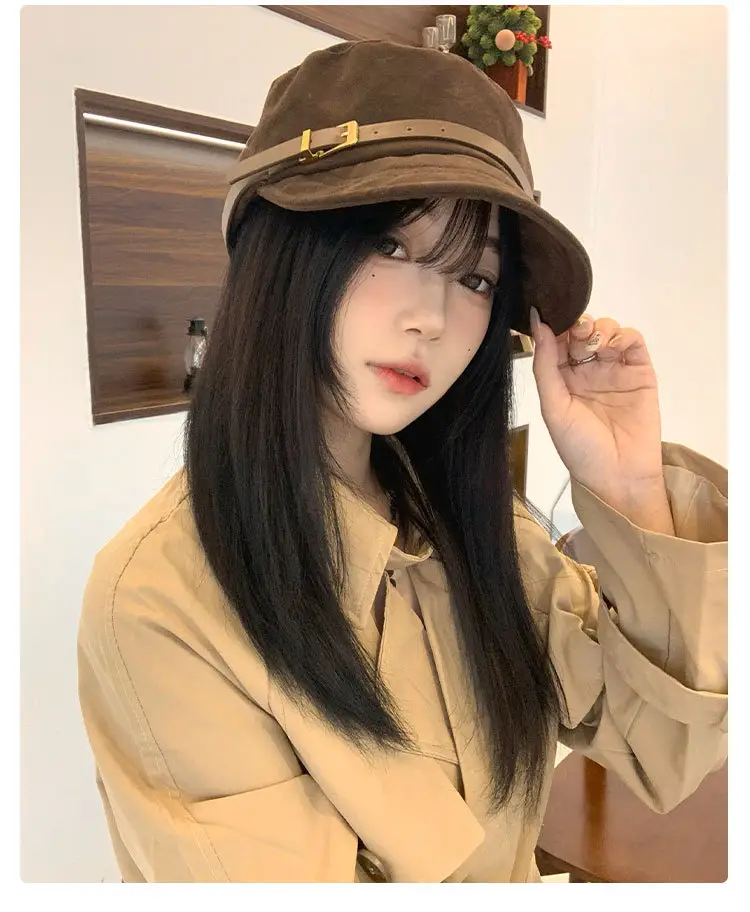 Women Suede Flat Cap with Leather Buckle Autumn Winter — feature 8