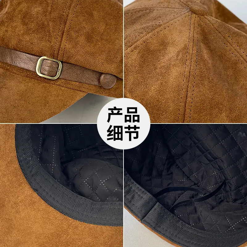 Suede Retro Cap for Women Brown Duck Tongue Beret