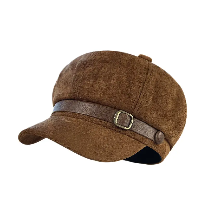 Suede Retro Cap for Women Brown Duck Tongue Beret