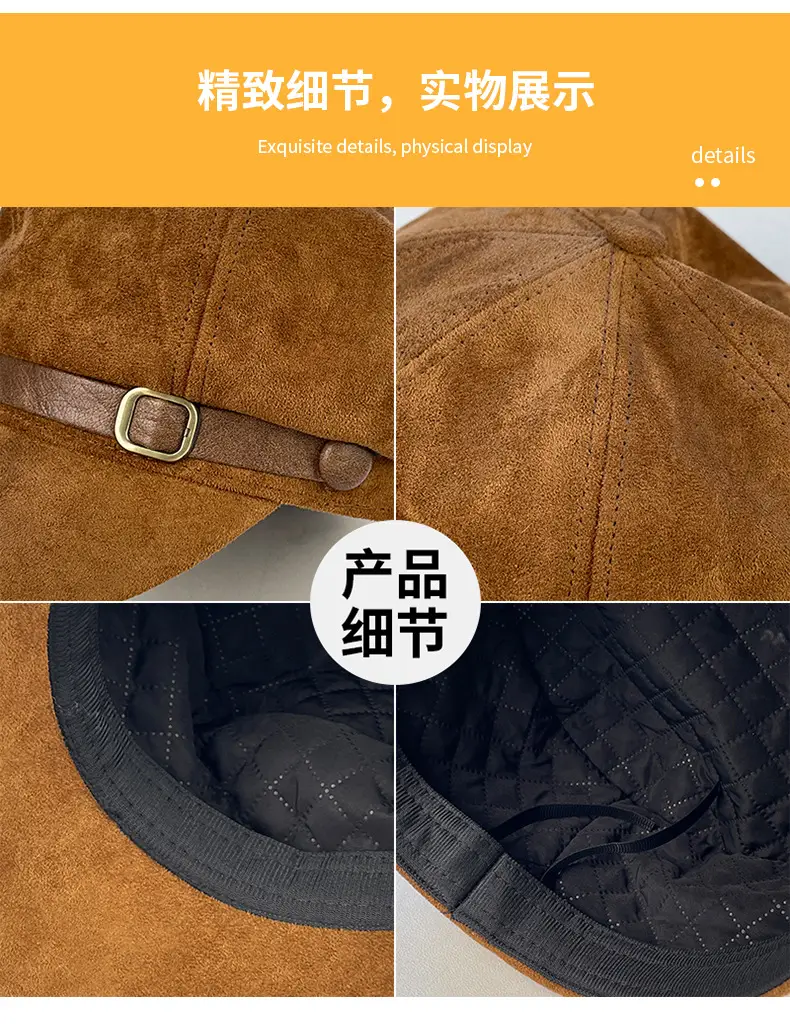 Suede Retro Cap for Women Brown Duck Tongue Beret — feature 20