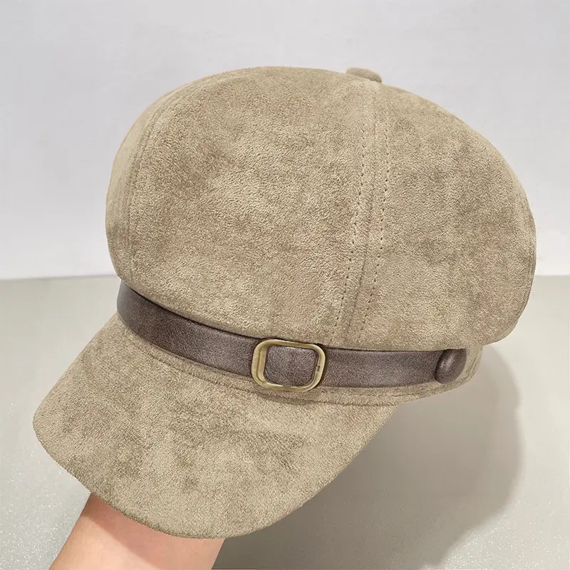 Suede Retro Cap for Women Brown Duck Tongue Beret