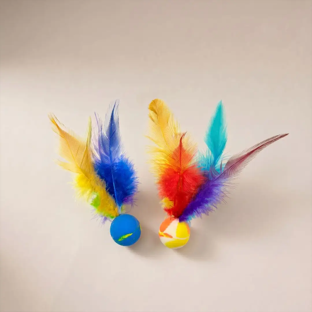 Cat Toy Feather Funny Cat Elastic Ball Stick Self-Pleasure and Boredom Relief Artifact Cat Interactive Energy-Consuming Pet Toy