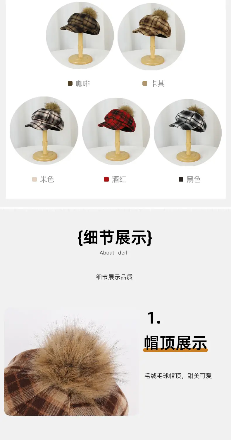Autumn Winter Plaid Duckbill Hat for Men — feature 4