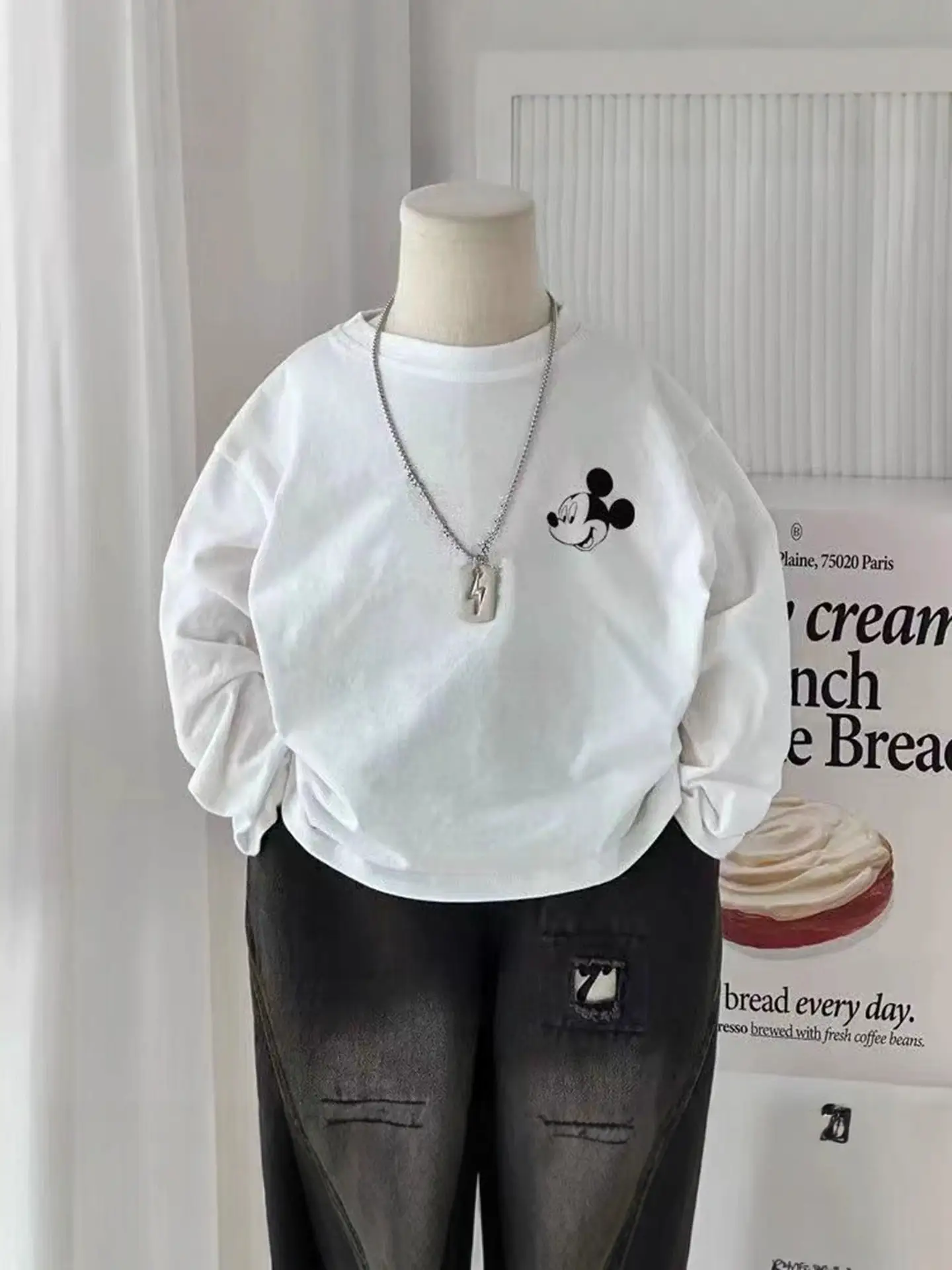 Children Long Sleeve Cotton T-Shirt White Cartoon Baby Bottom - Image 10