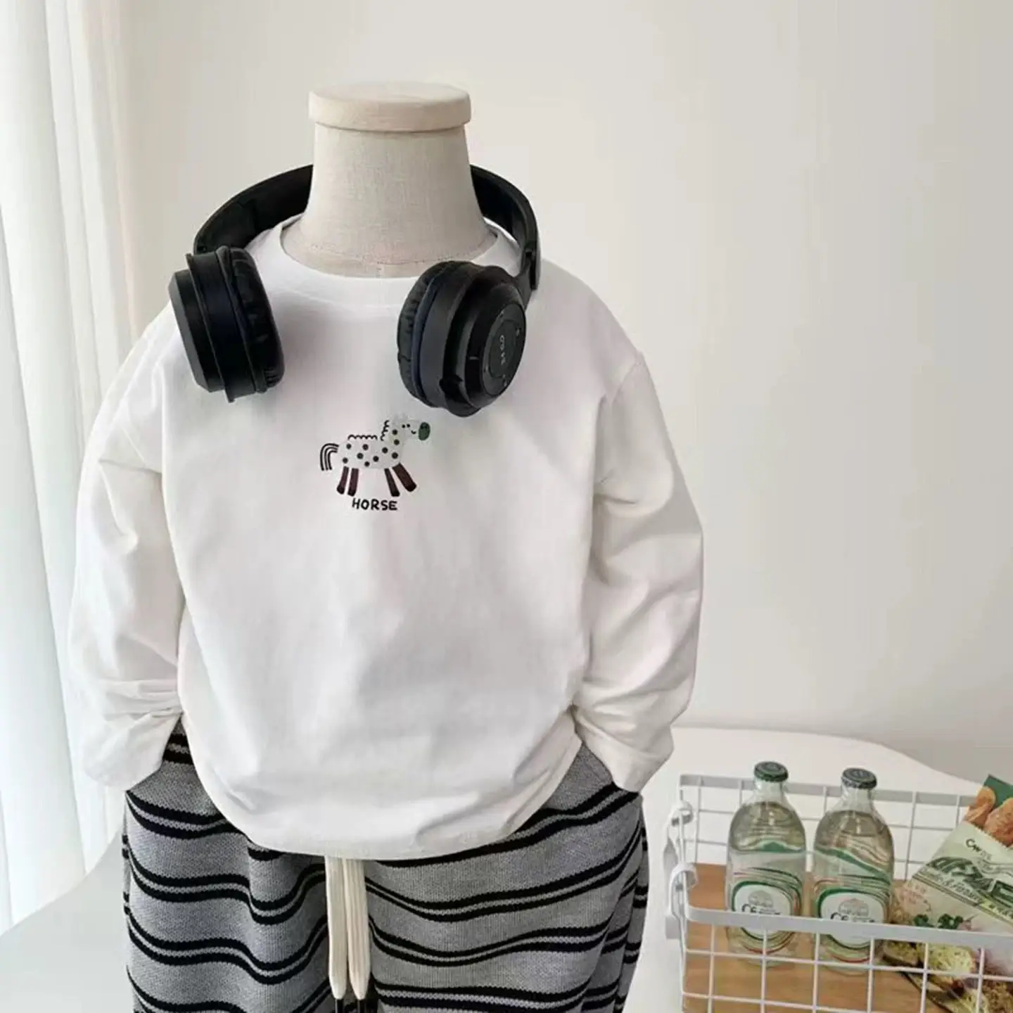 Children Long Sleeve Cotton T-Shirt White Cartoon Baby Bottom - Image 2