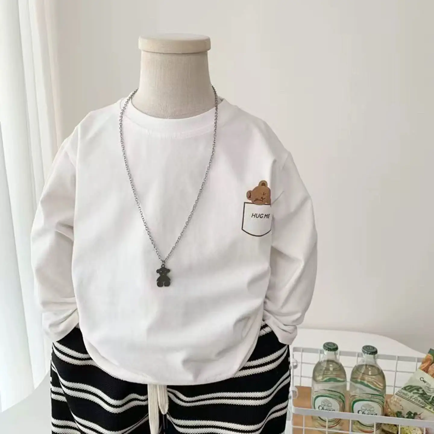 Children Long Sleeve Cotton T-Shirt White Cartoon Baby Bottom - Image 3