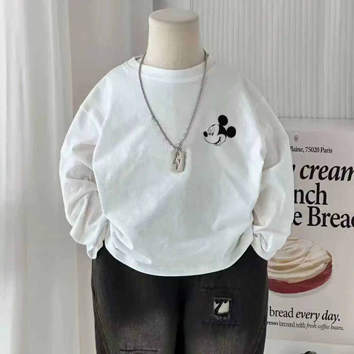 Children Long Sleeve Cotton T-Shirt White Cartoon Baby Bottom - Image 4