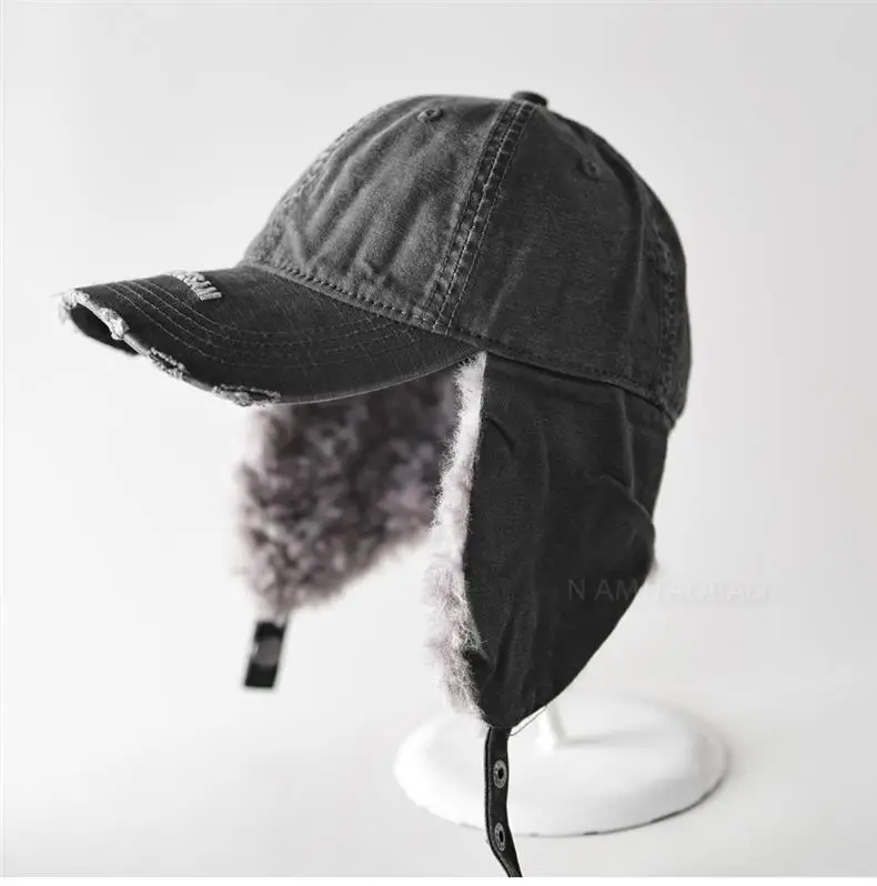 Men Winter Baseball Cap with Letter Embroidery & Ear Fluffy — feature 12