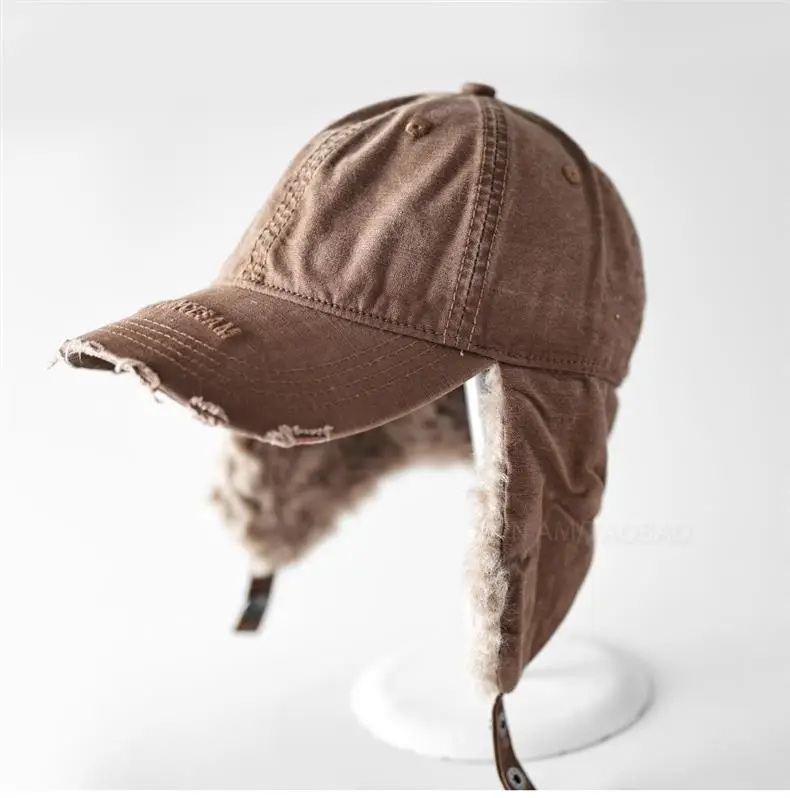 Men Winter Baseball Cap with Letter Embroidery & Ear Fluffy — feature 13
