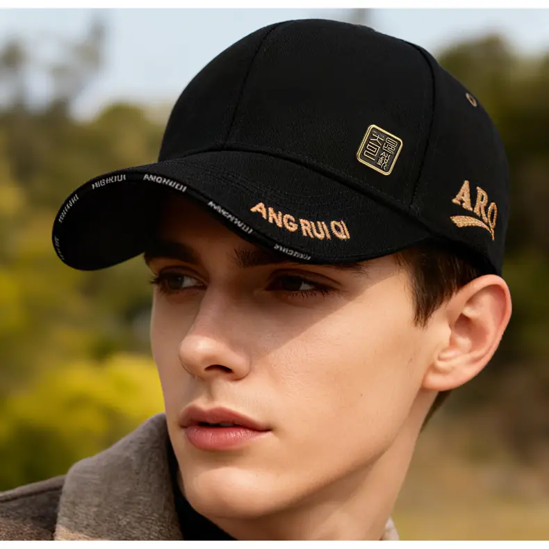 Men's Black Letter Baseball Cap Autumn Winter Warm Windproof — feature 4