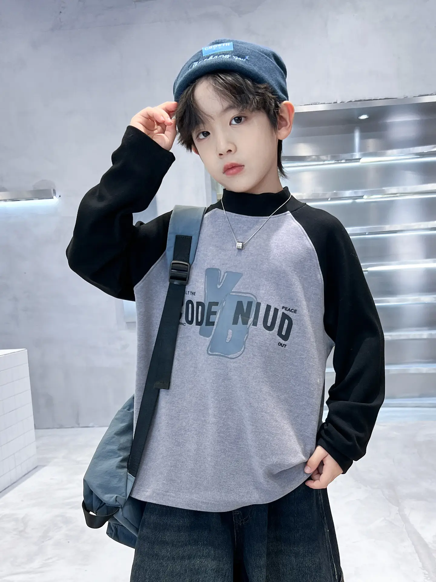 Boys Code Nido Half Turtleneck Shirt Grey Black Winter 2025 - Image 6