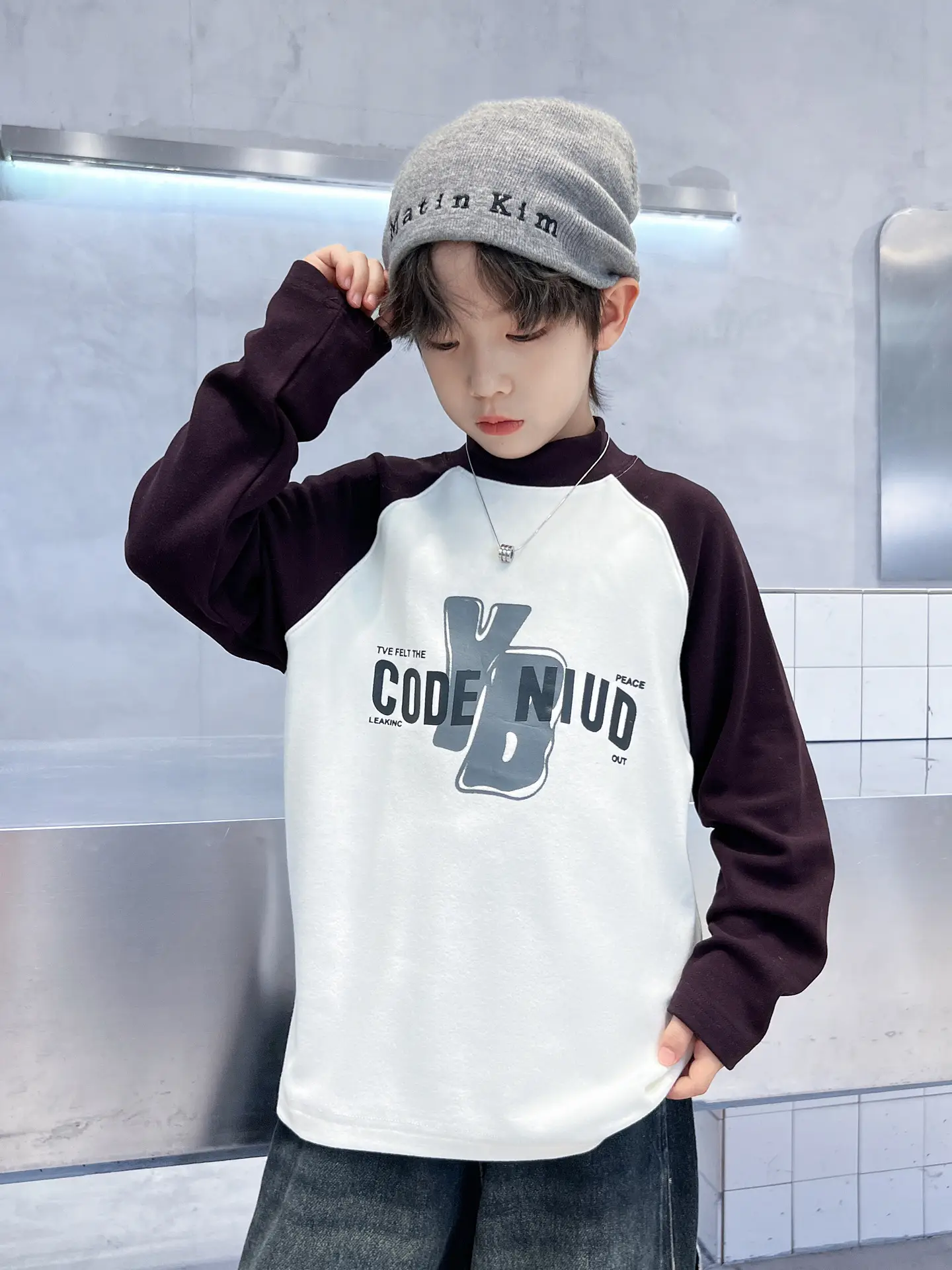 Boys Code Nido Half Turtleneck Shirt Grey Black Winter 2025 - Image 7