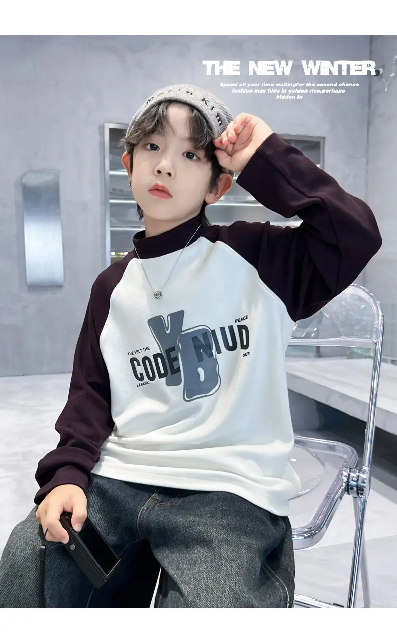Boys Code Nido Half Turtleneck Shirt Grey Black Winter 2025 — feature 14
