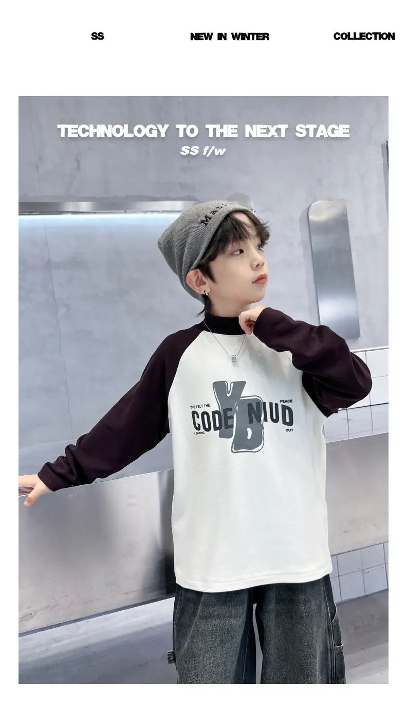 Boys Code Nido Half Turtleneck Shirt Grey Black Winter 2025 — feature 15