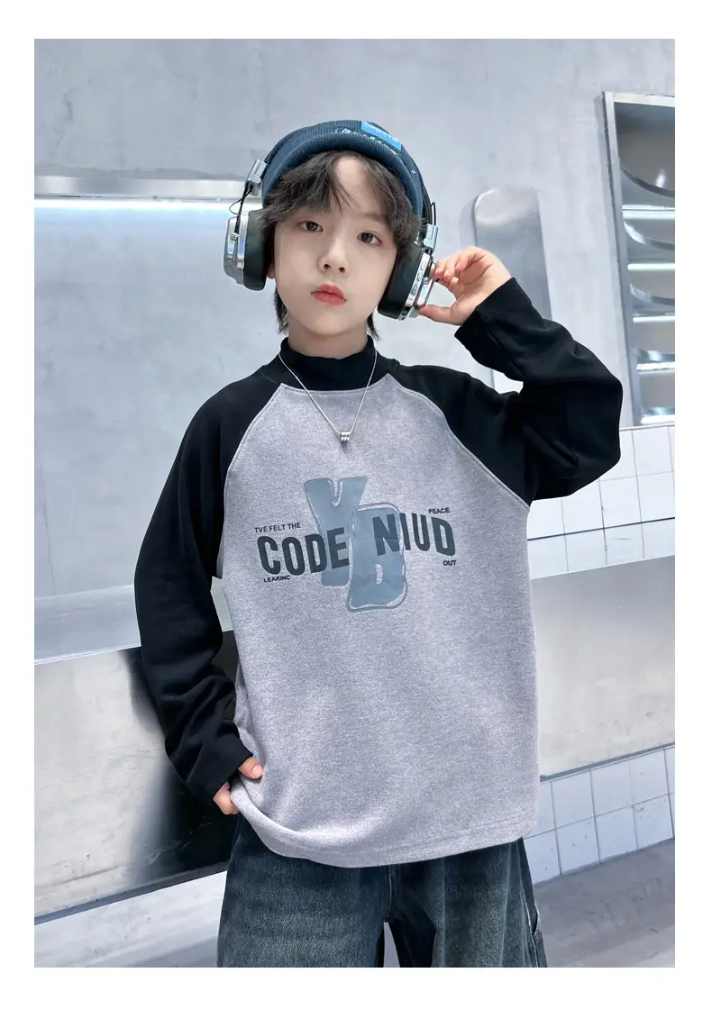 Boys Code Nido Half Turtleneck Shirt Grey Black Winter 2025 — feature 16
