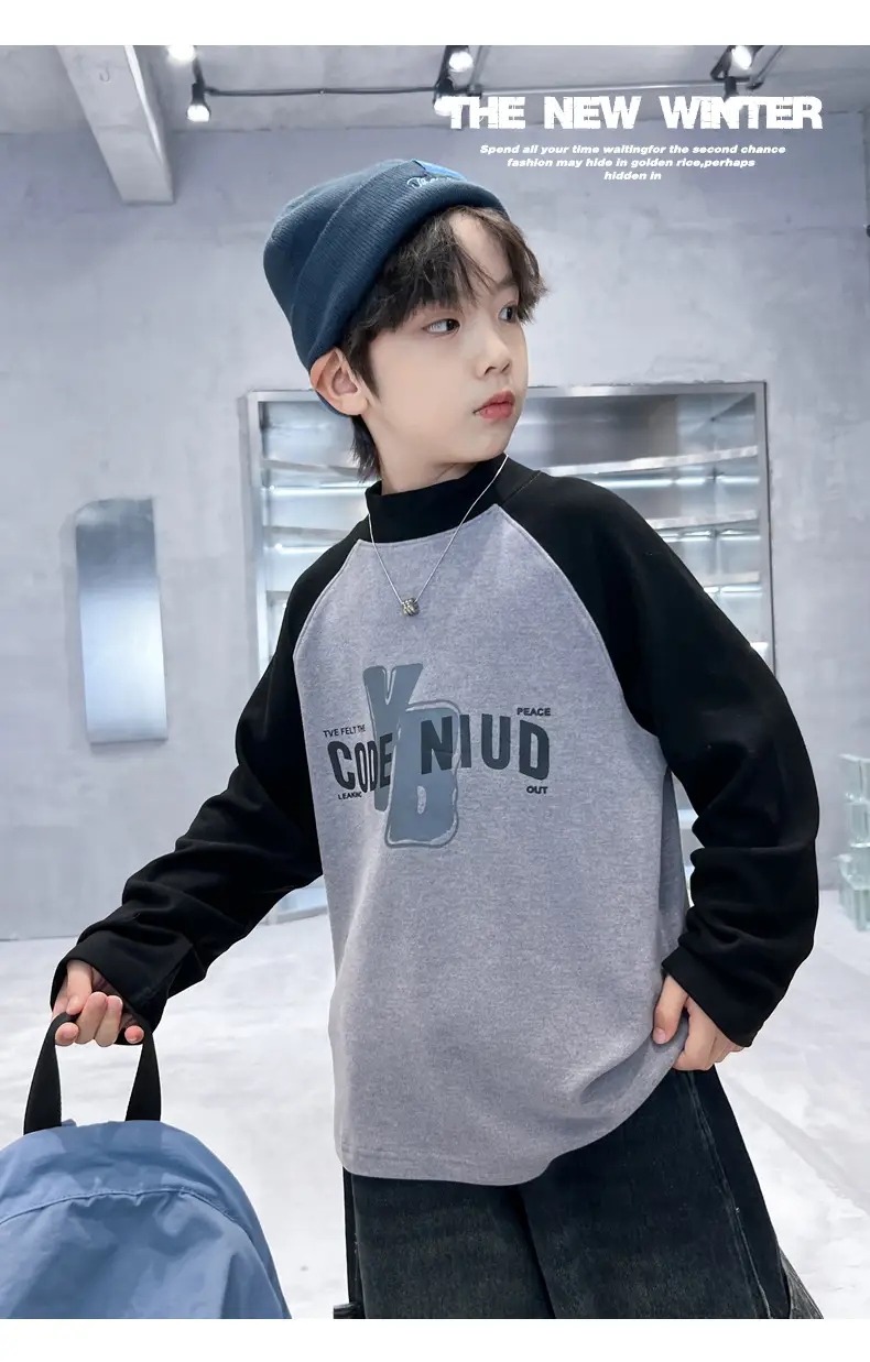 Boys Code Nido Half Turtleneck Shirt Grey Black Winter 2025 — feature 17