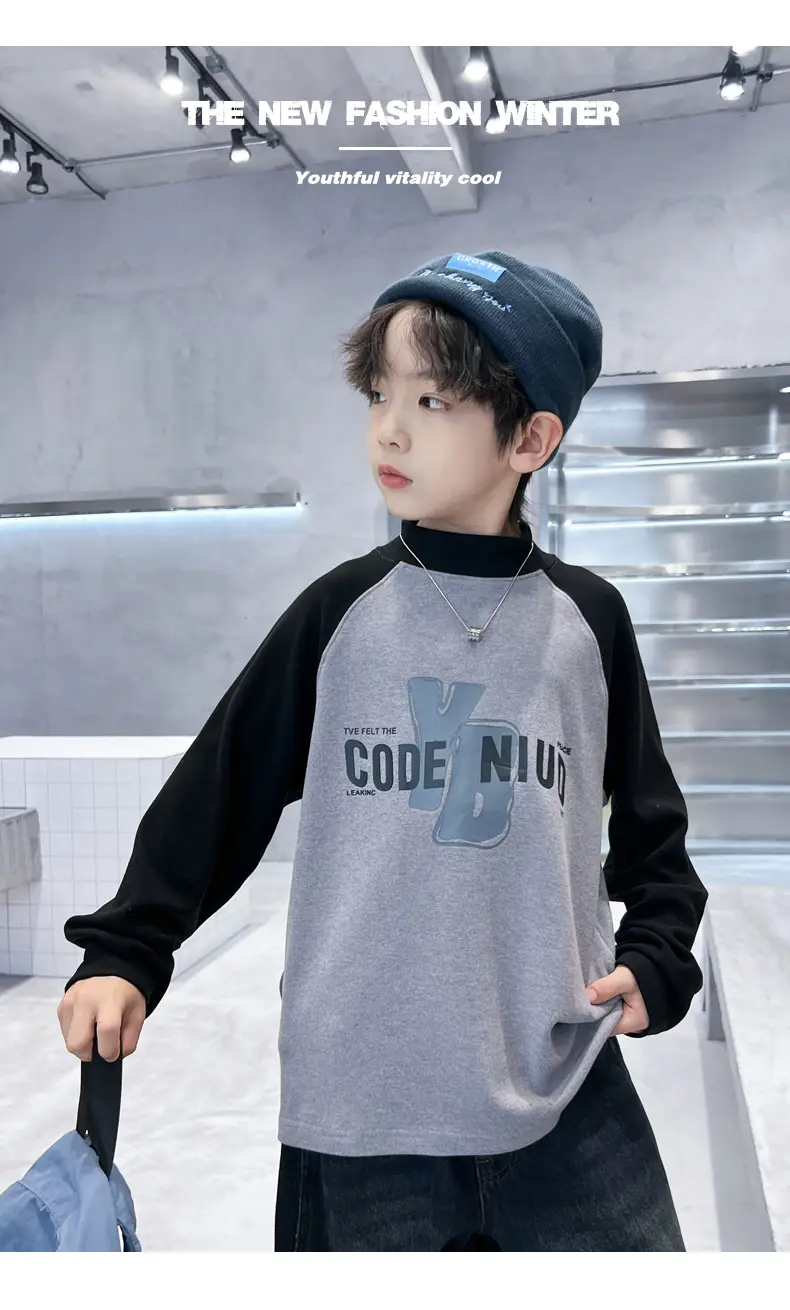 Boys Code Nido Half Turtleneck Shirt Grey Black Winter 2025 — feature 18