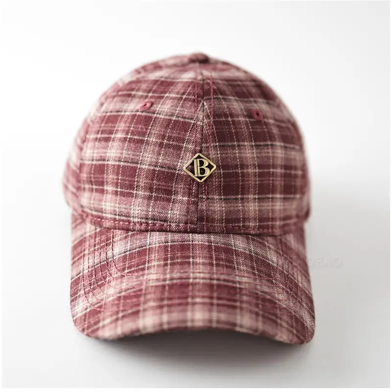 Men Plaid Baseball Cap with Logo - Image 7