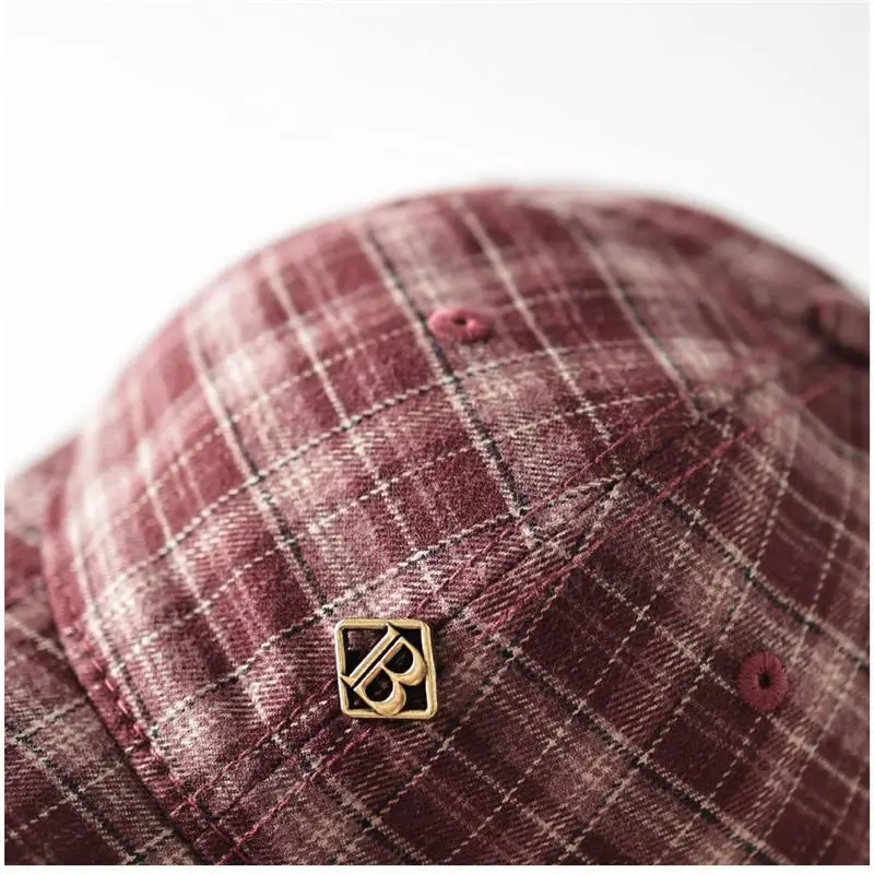 Men Plaid Baseball Cap with Logo - Image 8