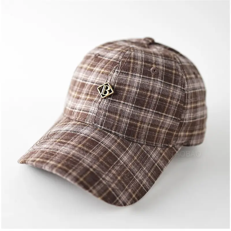 Men Plaid Baseball Cap with Logo - Image 2