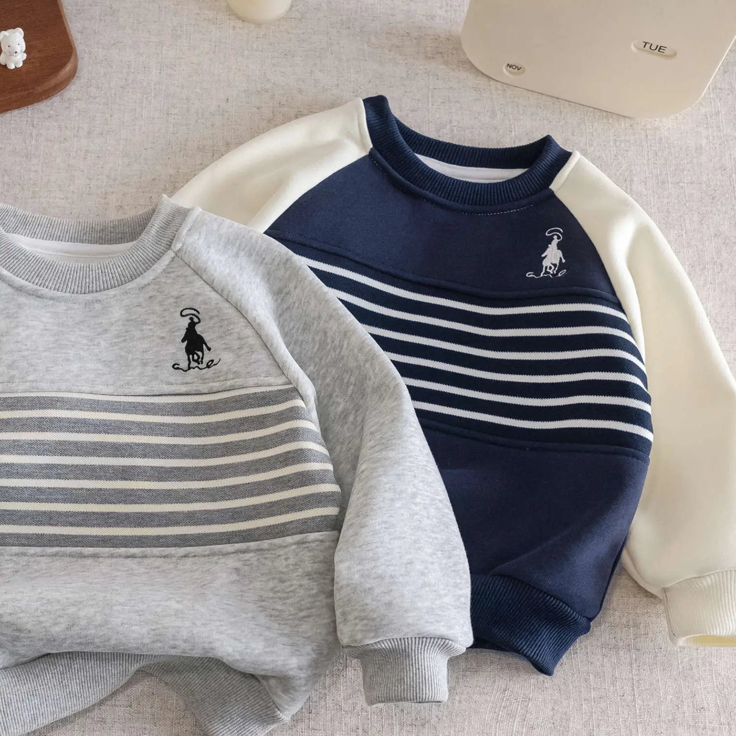 Kids Striped Fleece Sweatshirt Grey Toddler - Image 4