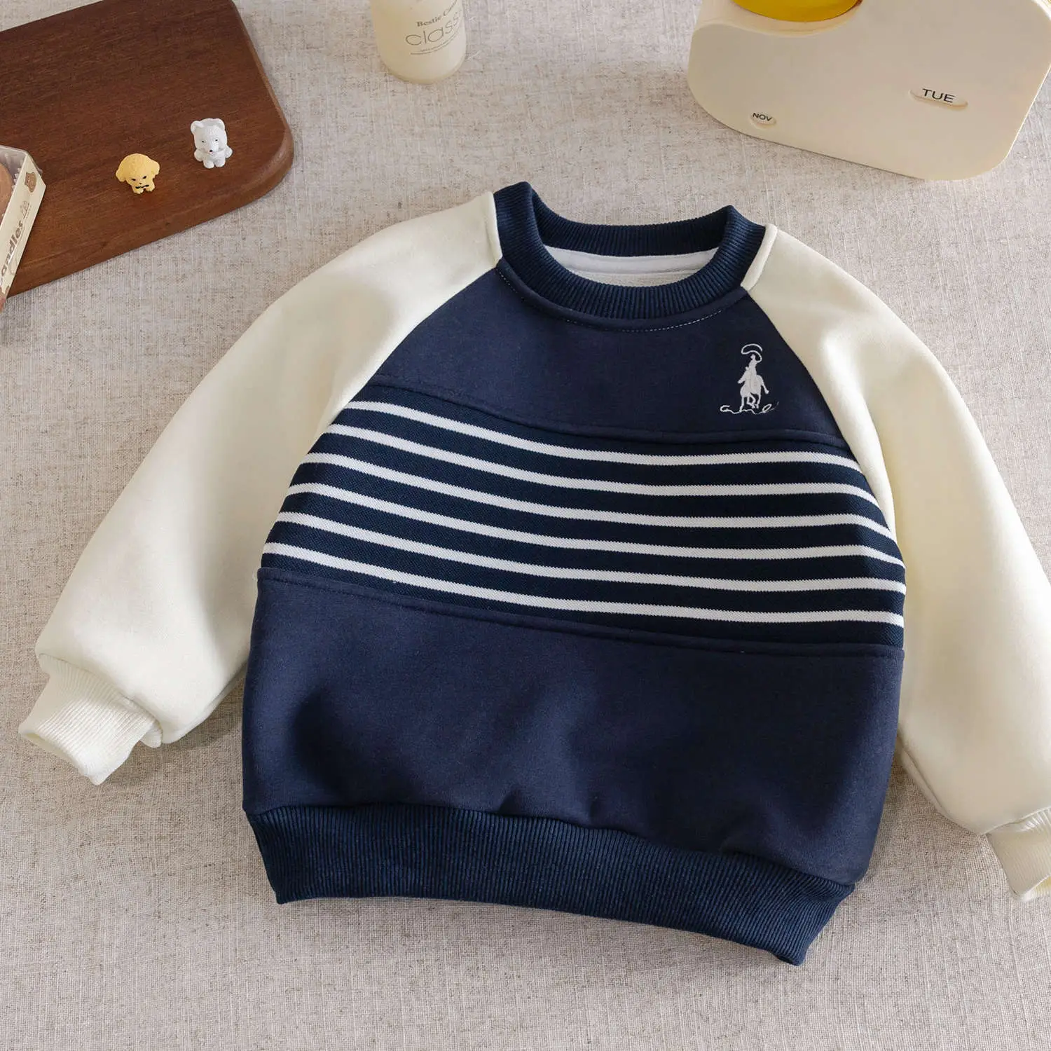Kids Striped Fleece Sweatshirt Grey Toddler - Image 2