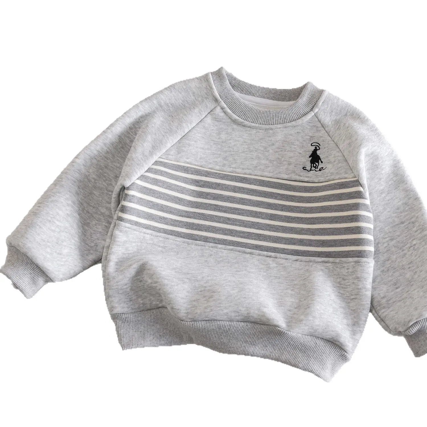 Kids Striped Fleece Sweatshirt Grey Toddler - Image 5