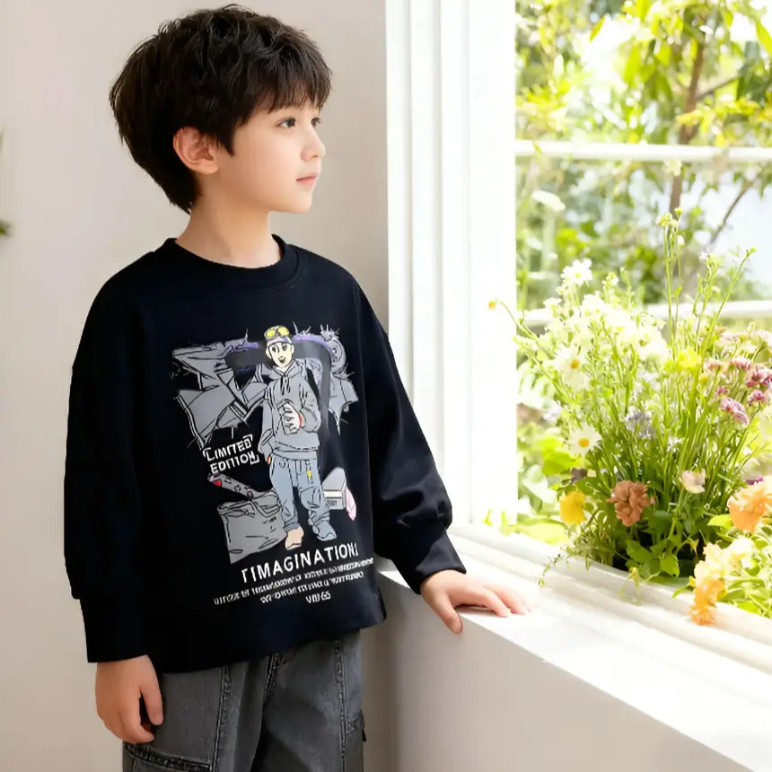 Kids Long Sleeve Graphic T-Shirt Black Cotton Boys 2025 - Image 8