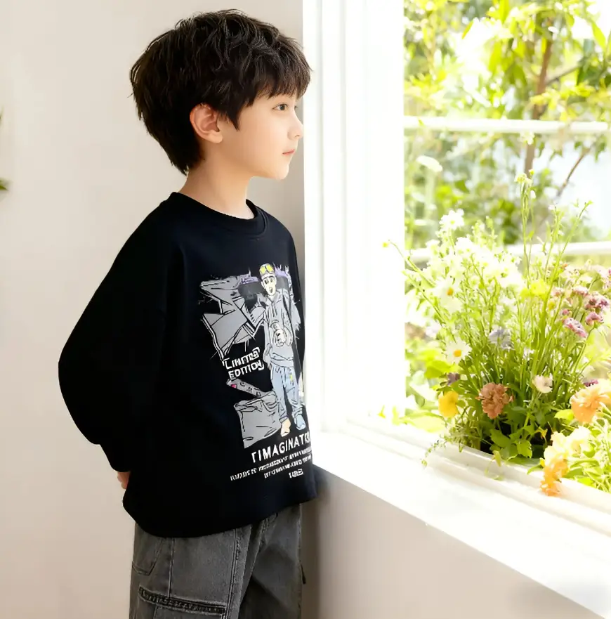 Kids Long Sleeve Graphic T-Shirt Black Cotton Boys 2025 — feature 10