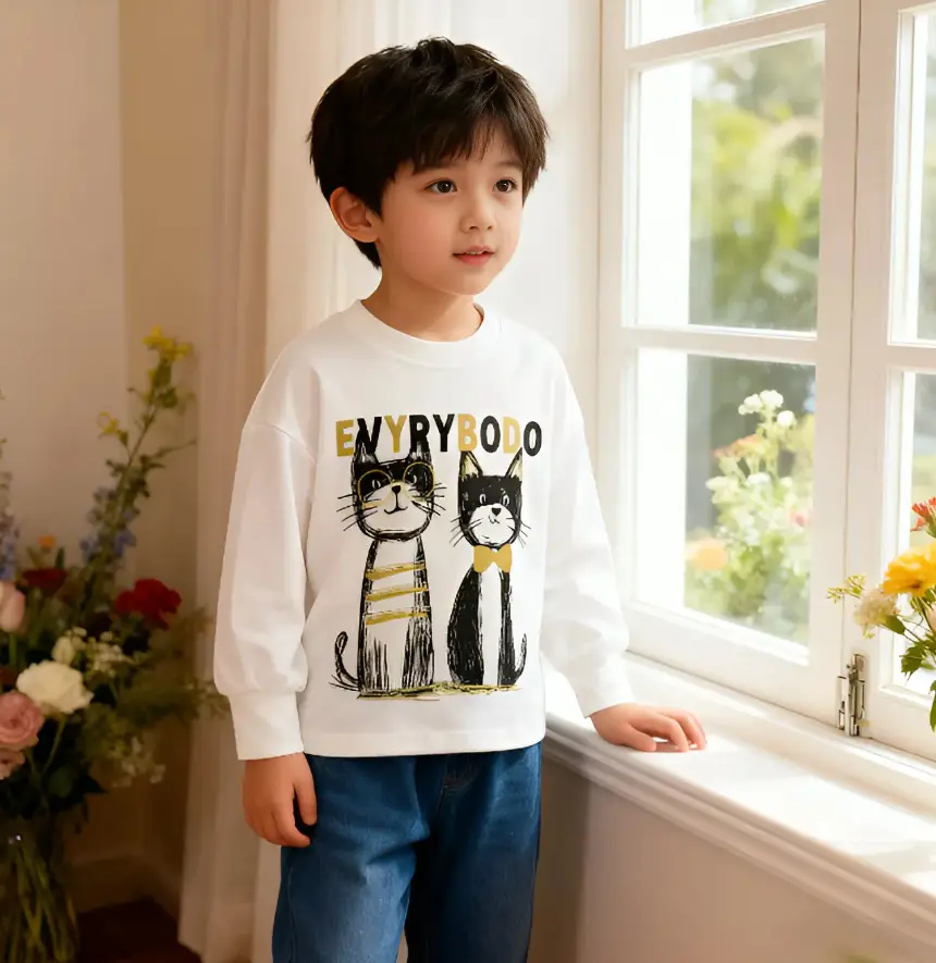 Kids Long Sleeve Graphic T-Shirt Black Cotton Boys 2025 — feature 2