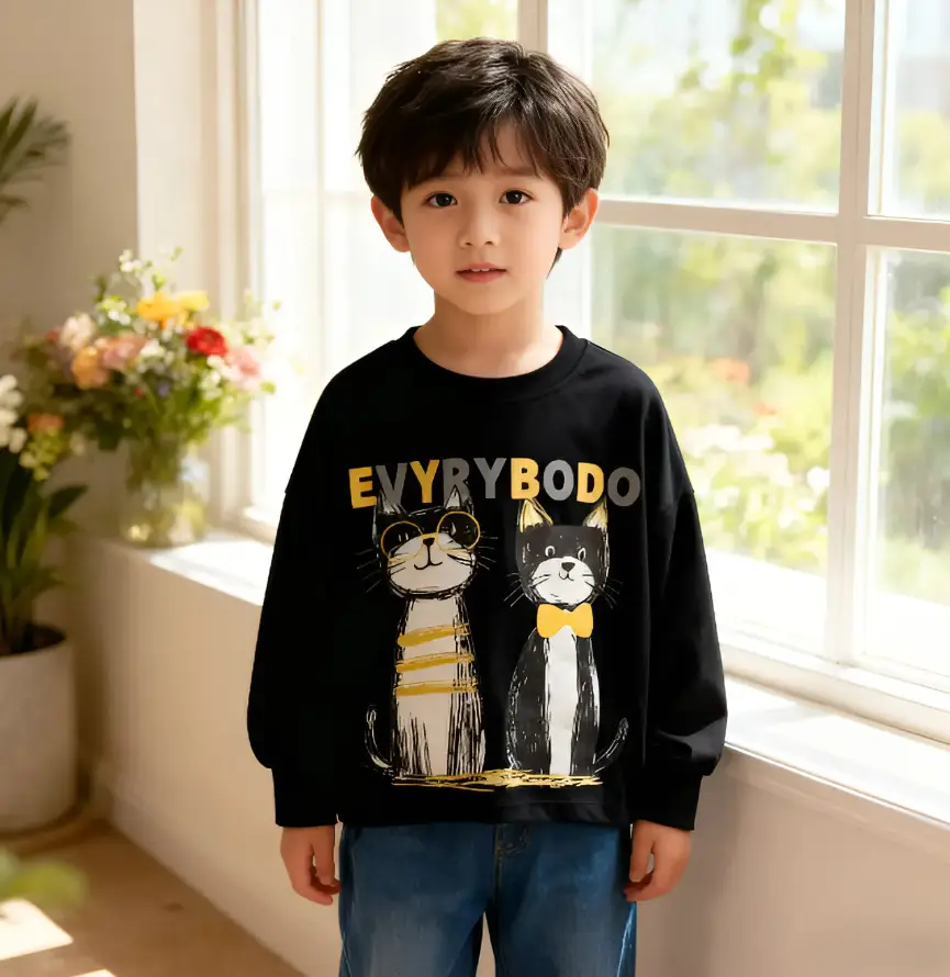 Kids Long Sleeve Graphic T-Shirt Black Cotton Boys 2025 — feature 3