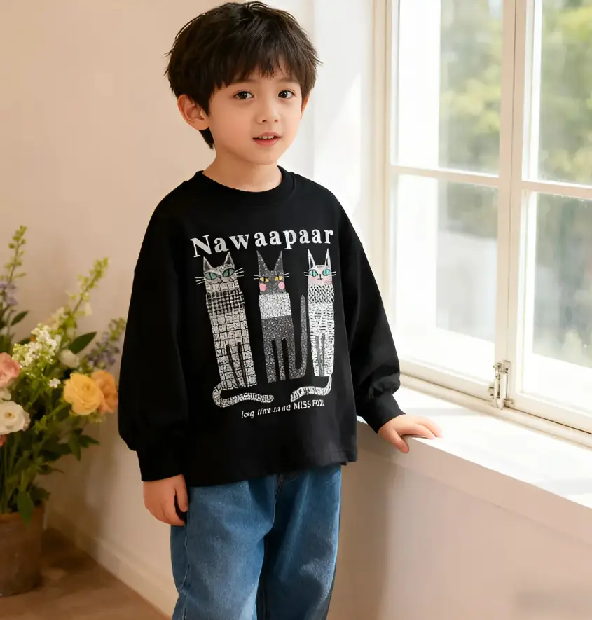 Kids Long Sleeve Graphic T-Shirt Black Cotton Boys 2025 — feature 4