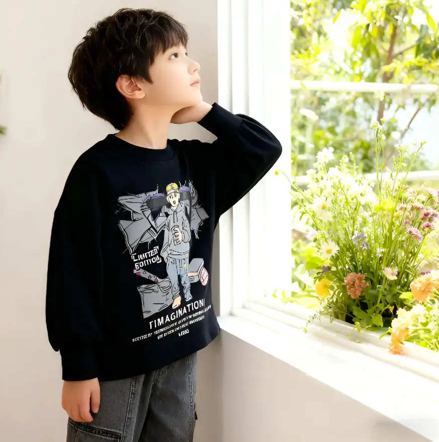 Kids Long Sleeve Graphic T-Shirt Black Cotton Boys 2025 — feature 9