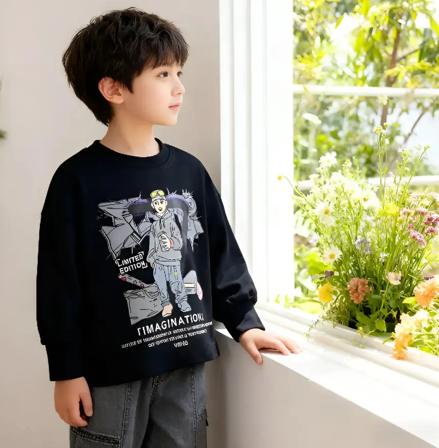 Kids Long Sleeve Graphic T-Shirt Black Cotton Boys 2025 - Image 5