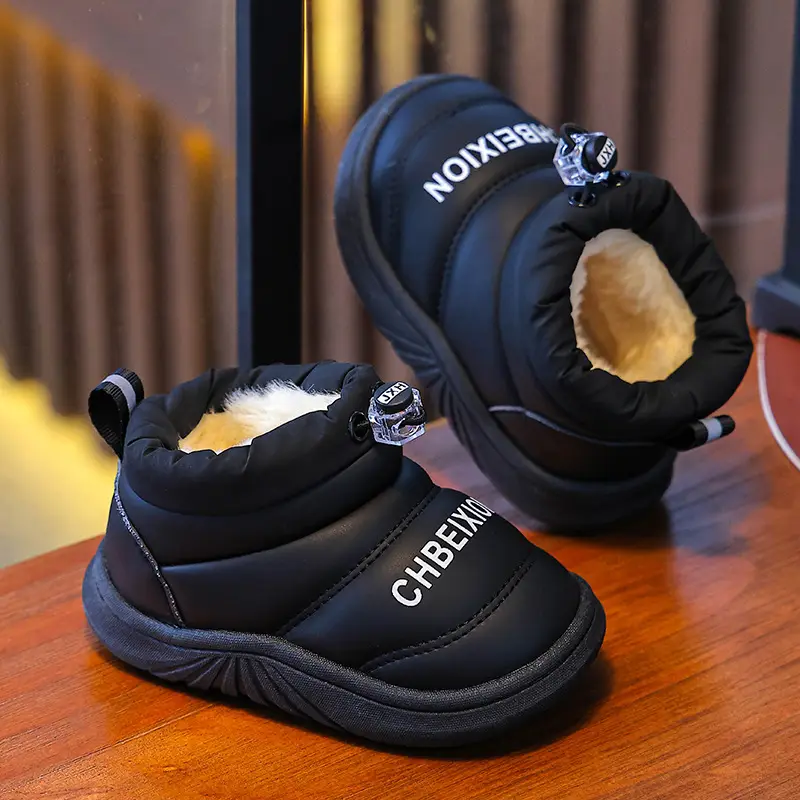 Black Floral Embellished Baby Slippers Winter Warm