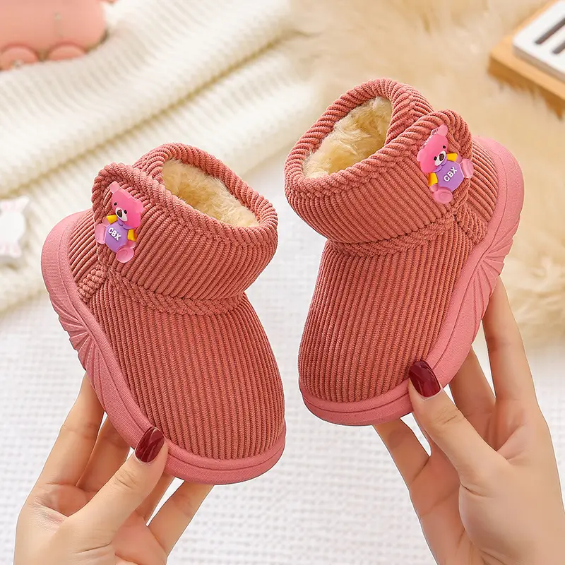 Black Floral Embellished Baby Slippers Winter Warm