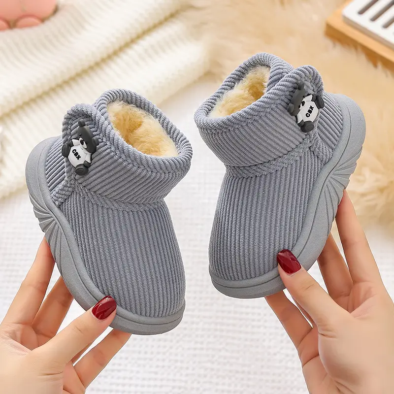 Black Floral Embellished Baby Slippers Winter Warm